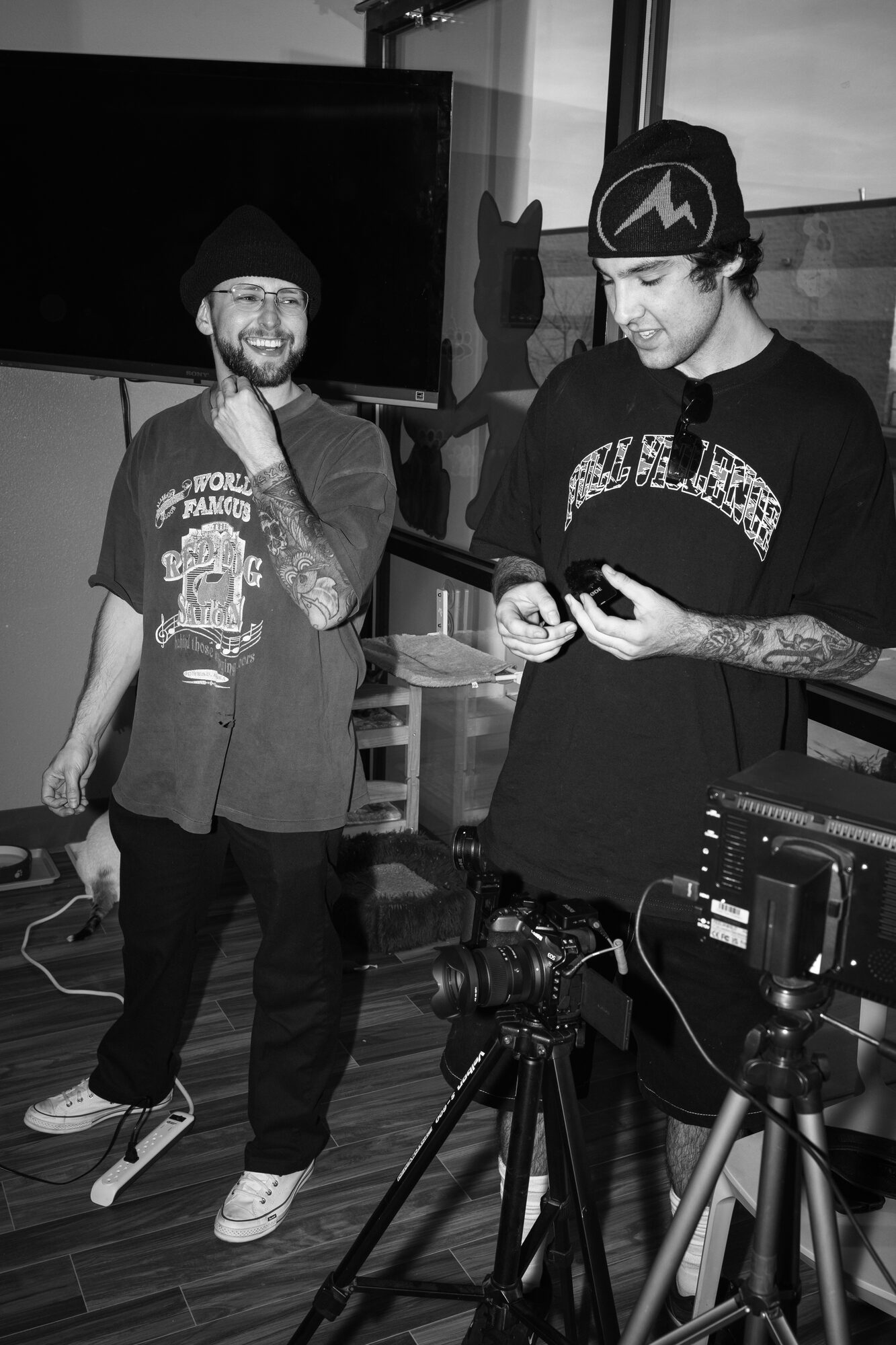Black and white behind the scenes studio session